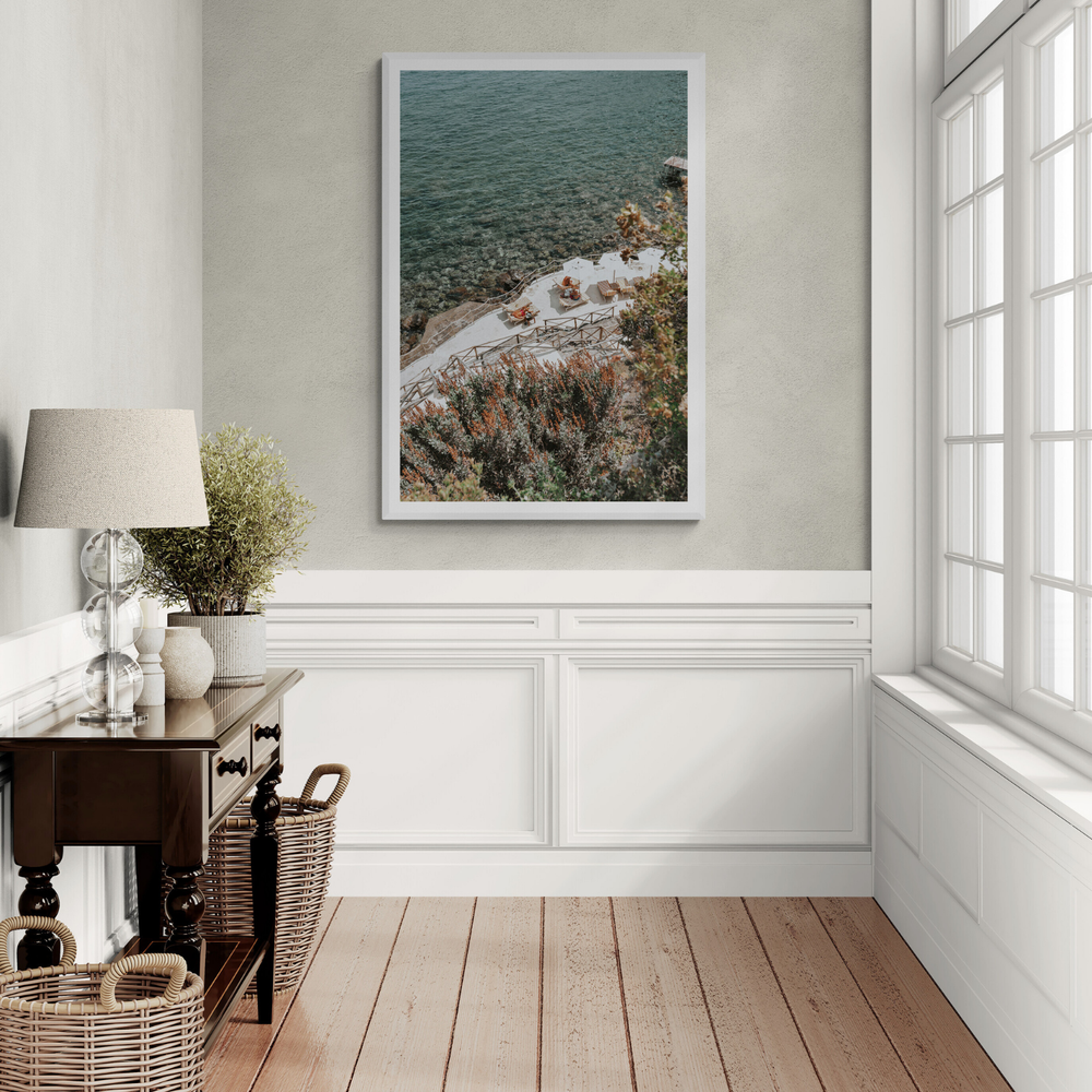 Hidden Gem Tuscany coastal wall art framed print styled in a room view 3