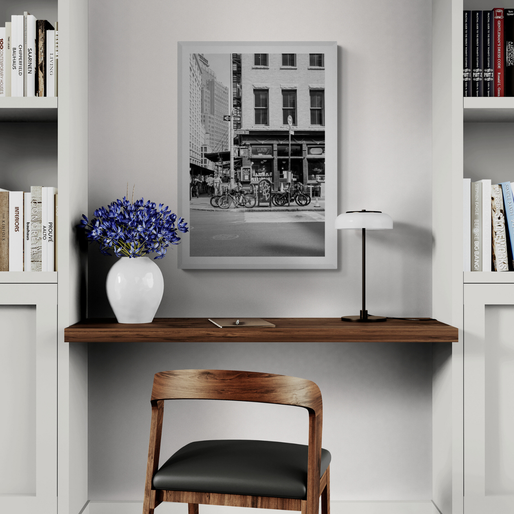 Bites Of The Big Apple New York NYC Black & White wall art framed print styled in a room view 3