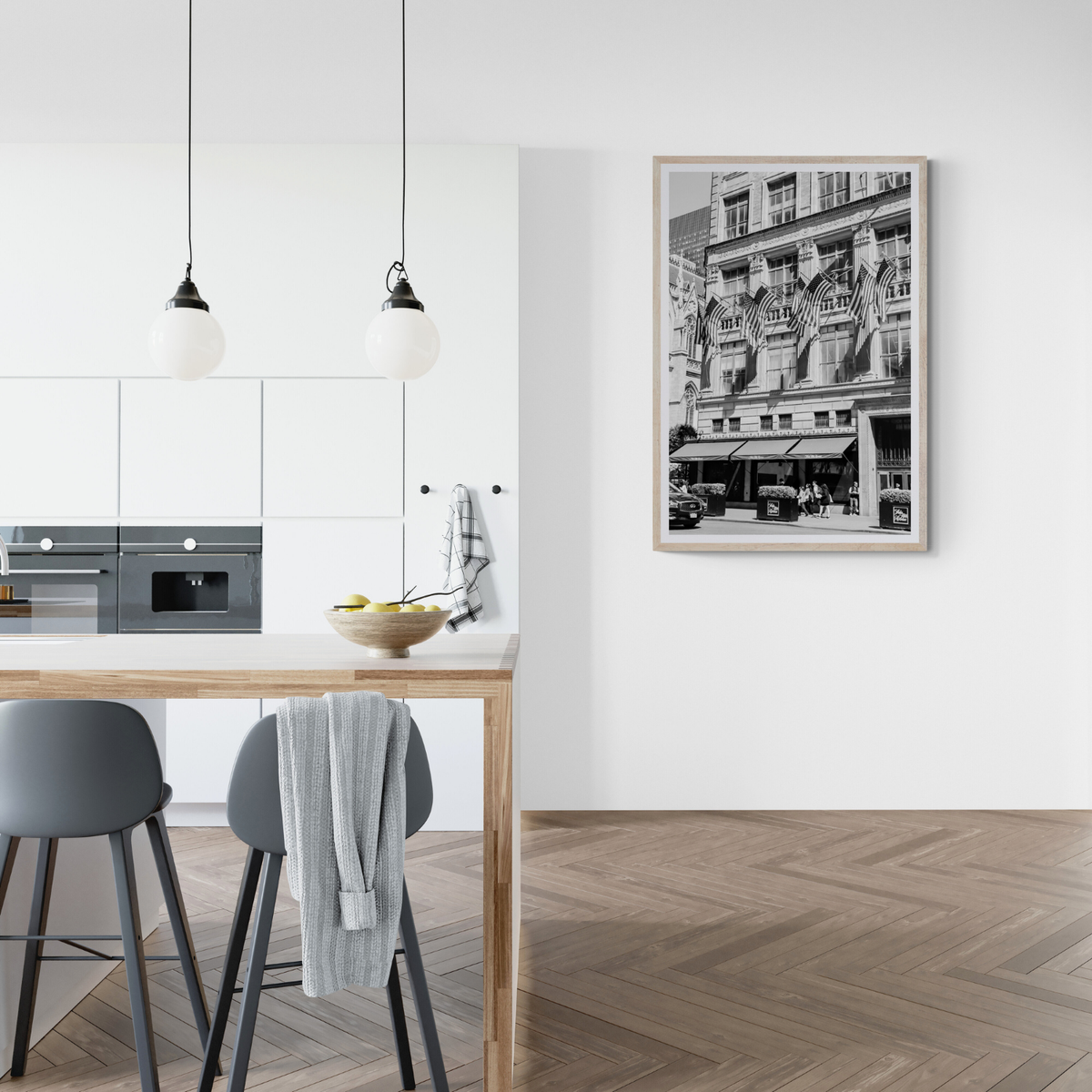 Luxury On Fifth New York NYC Black & White wall art framed print styled in a room view 3