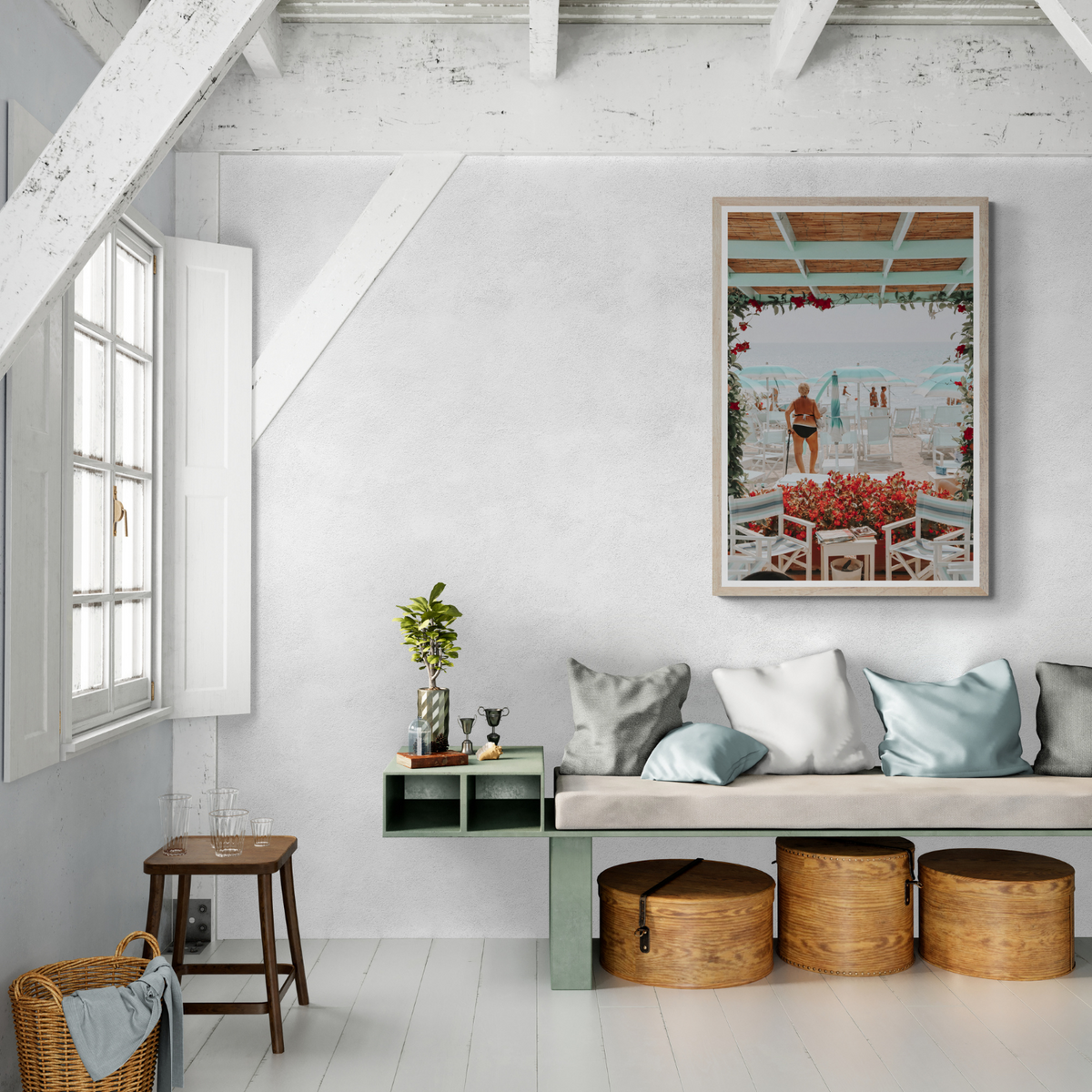 Nonna's Italian Escape Alassio Italian wall art framed print styled in a room view 3
