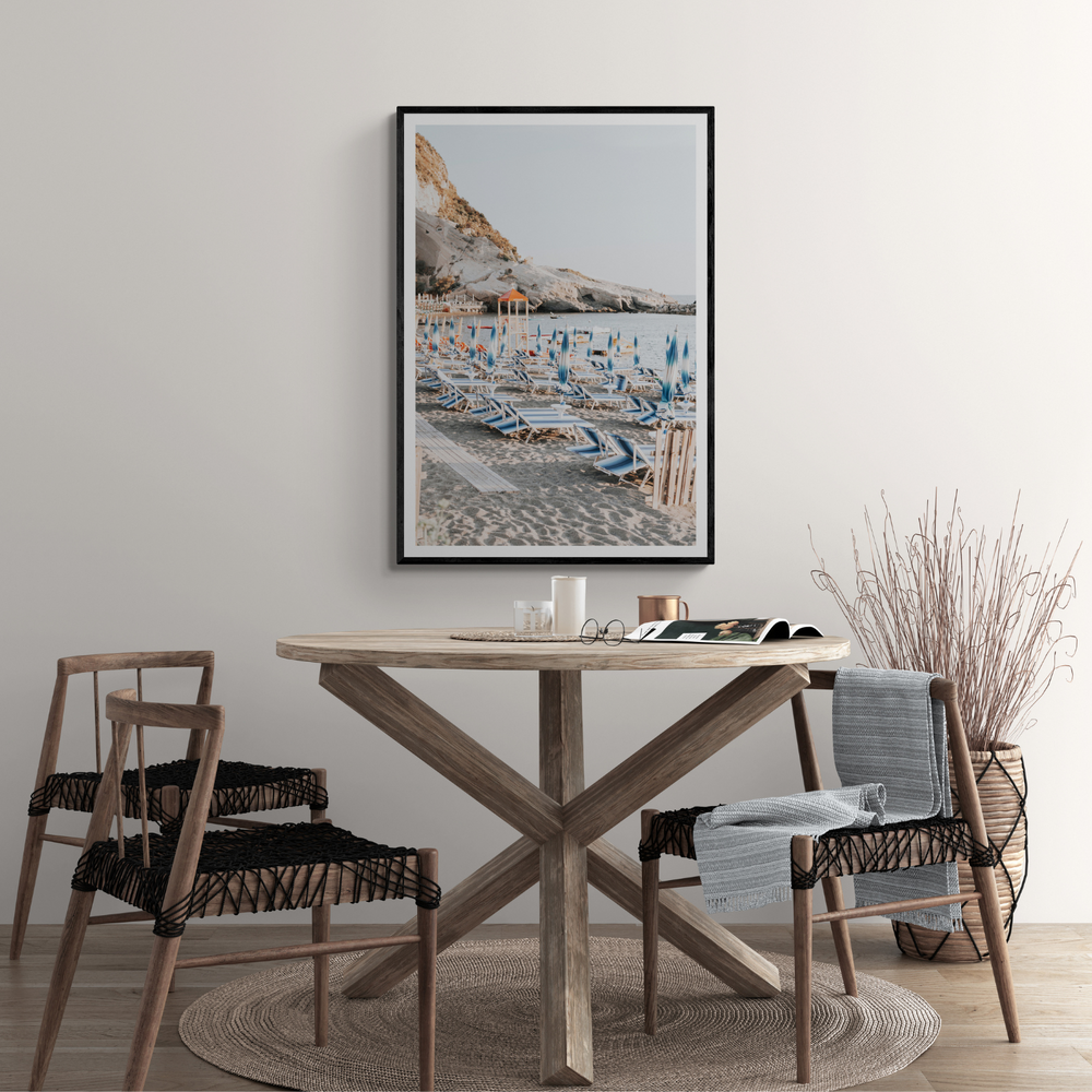 The Golden Hour Ischia Italian coastal wall art framed print styled in a room view 3