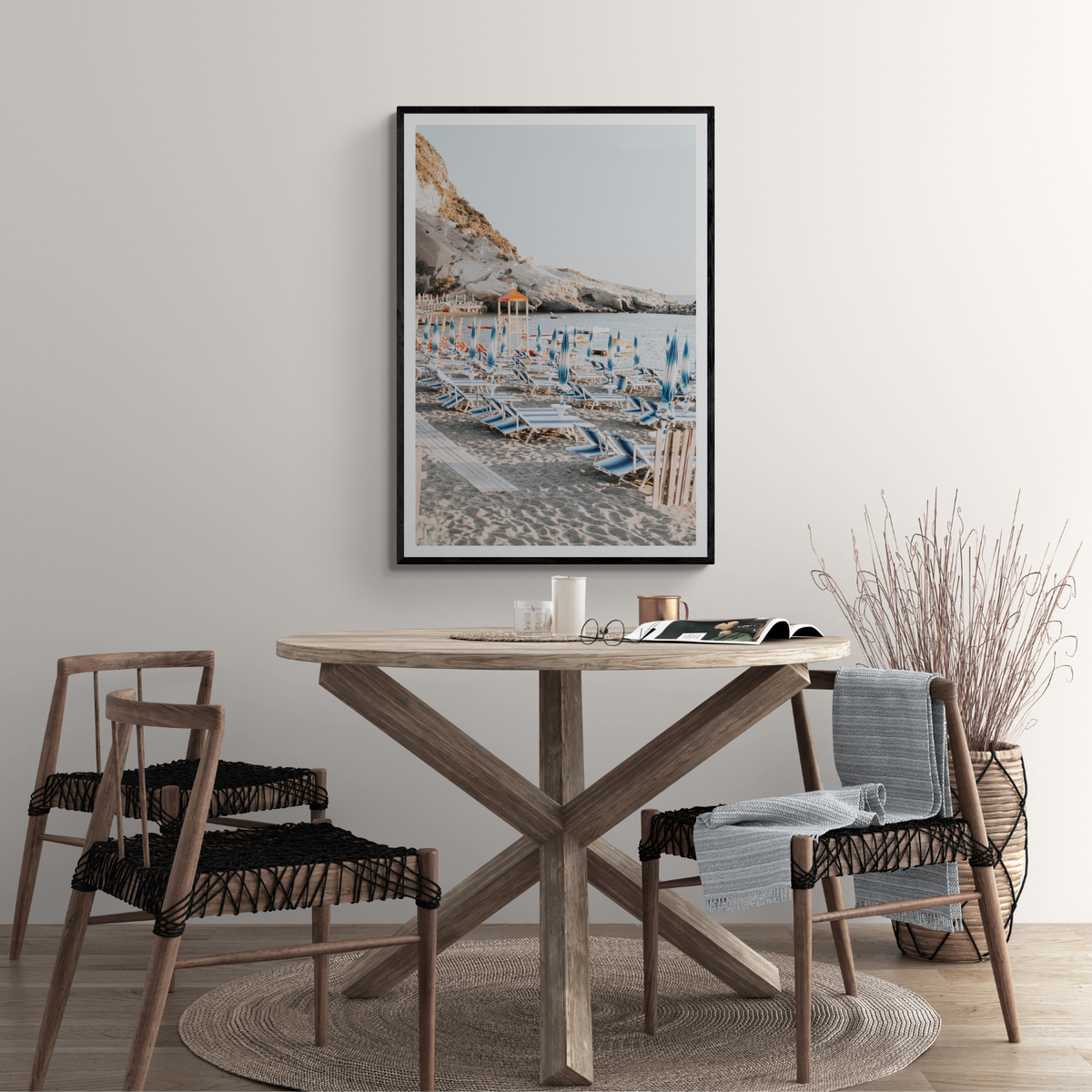 The Golden Hour Ischia Italian coastal wall art framed print styled in a room view 3