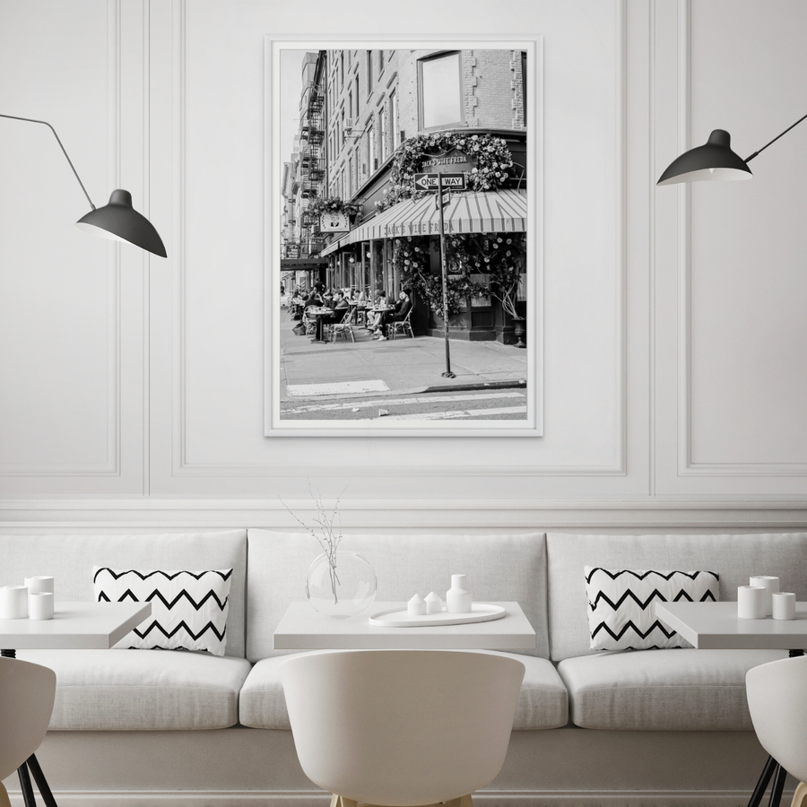 Freda's Feast New York NYC Black & White wall art framed print styled in a room
