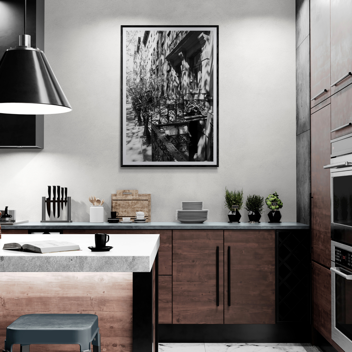 Shadow Dance New York NYC Black & White wall art framed print styled in a room view 3