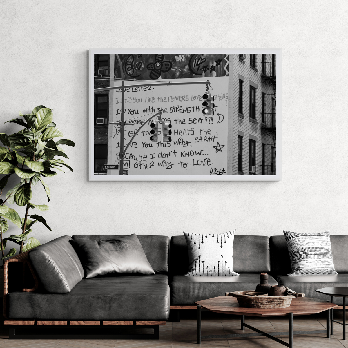 Love Letter New York NYC Black & White wall art framed print styled in a room