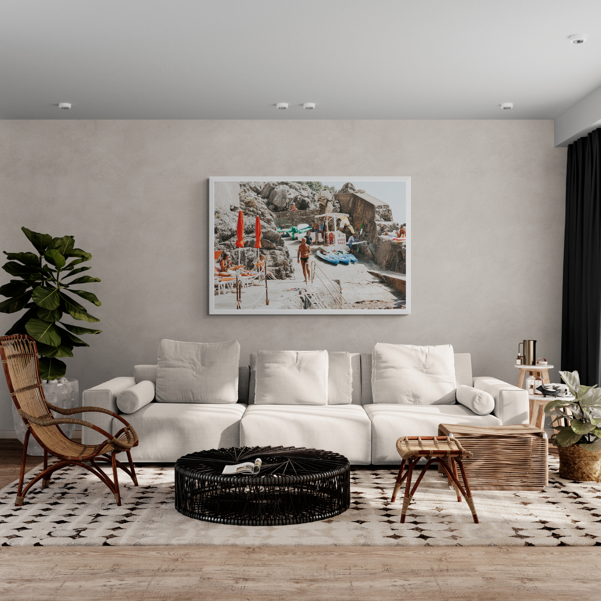The Local Praiano Amalfi Coast Mediterranean wall art framed print styled in a room view 2