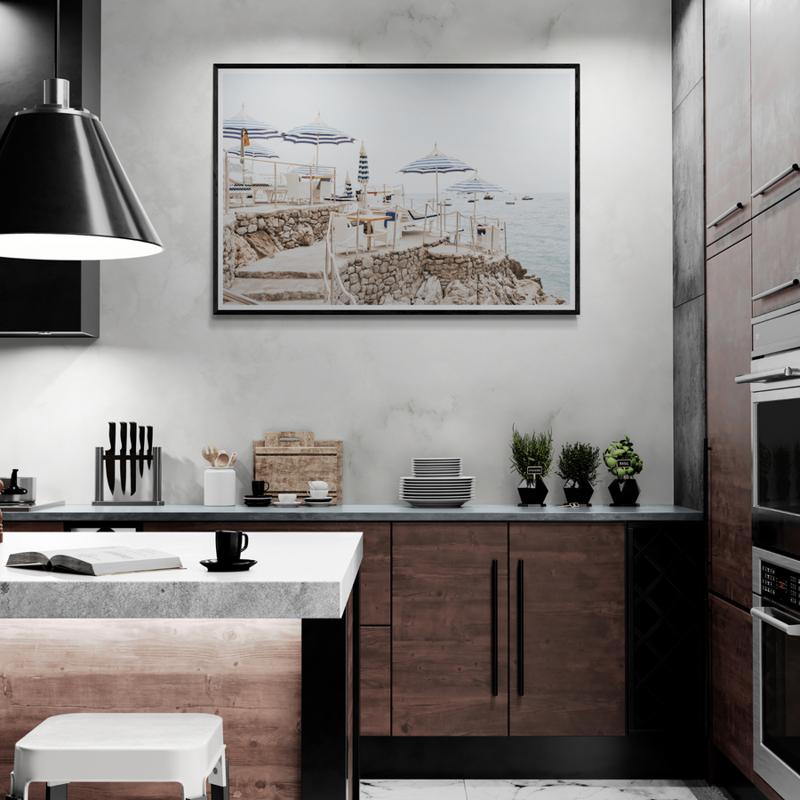 Ombrelloni Positano wall art framed print styled in a room