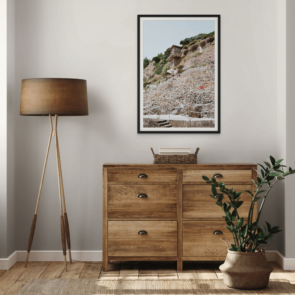 Solitude by the Sea Tuscany coastal Italian wall art framed print styled in a room view 3