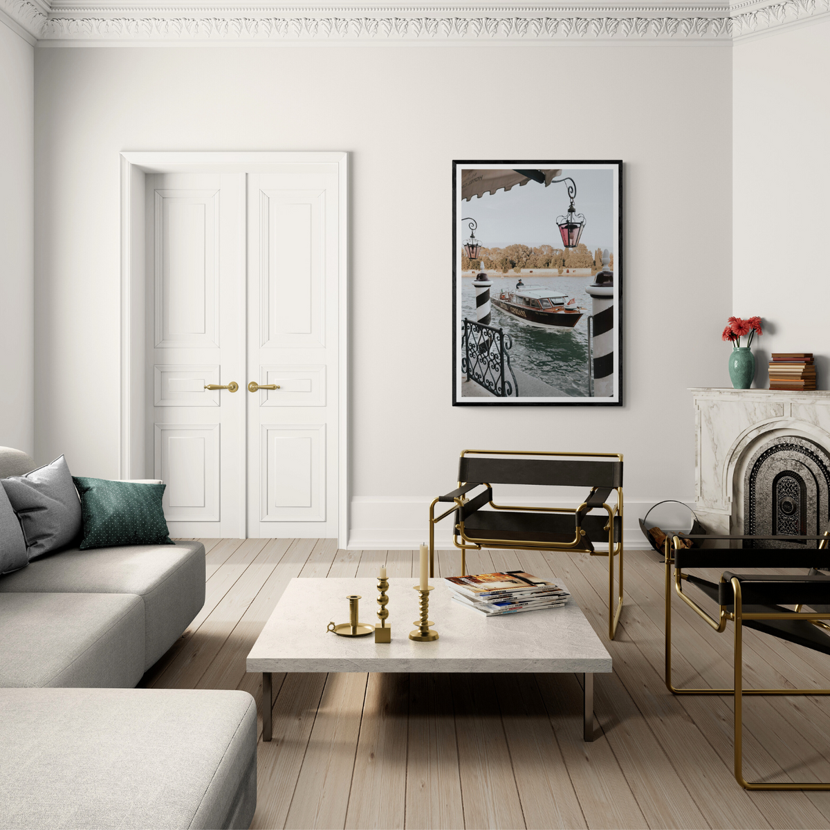 Taxi Shuttle Venice wall art framed print styled in a room