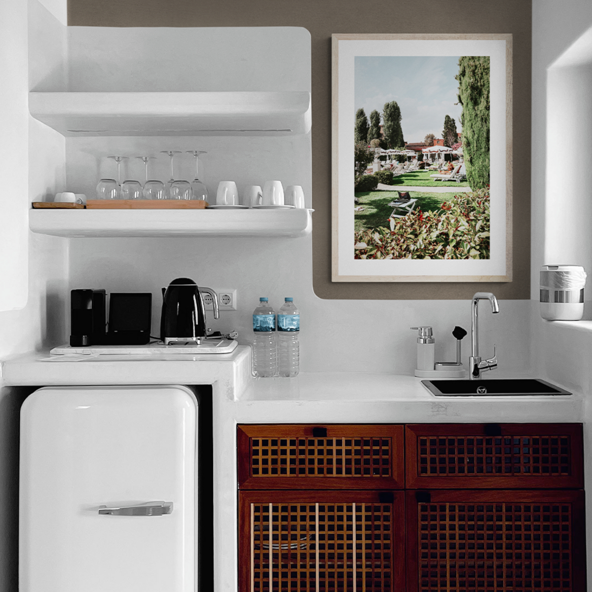 Private Serenity Venice Italian wall art framed print styled in a room view 2