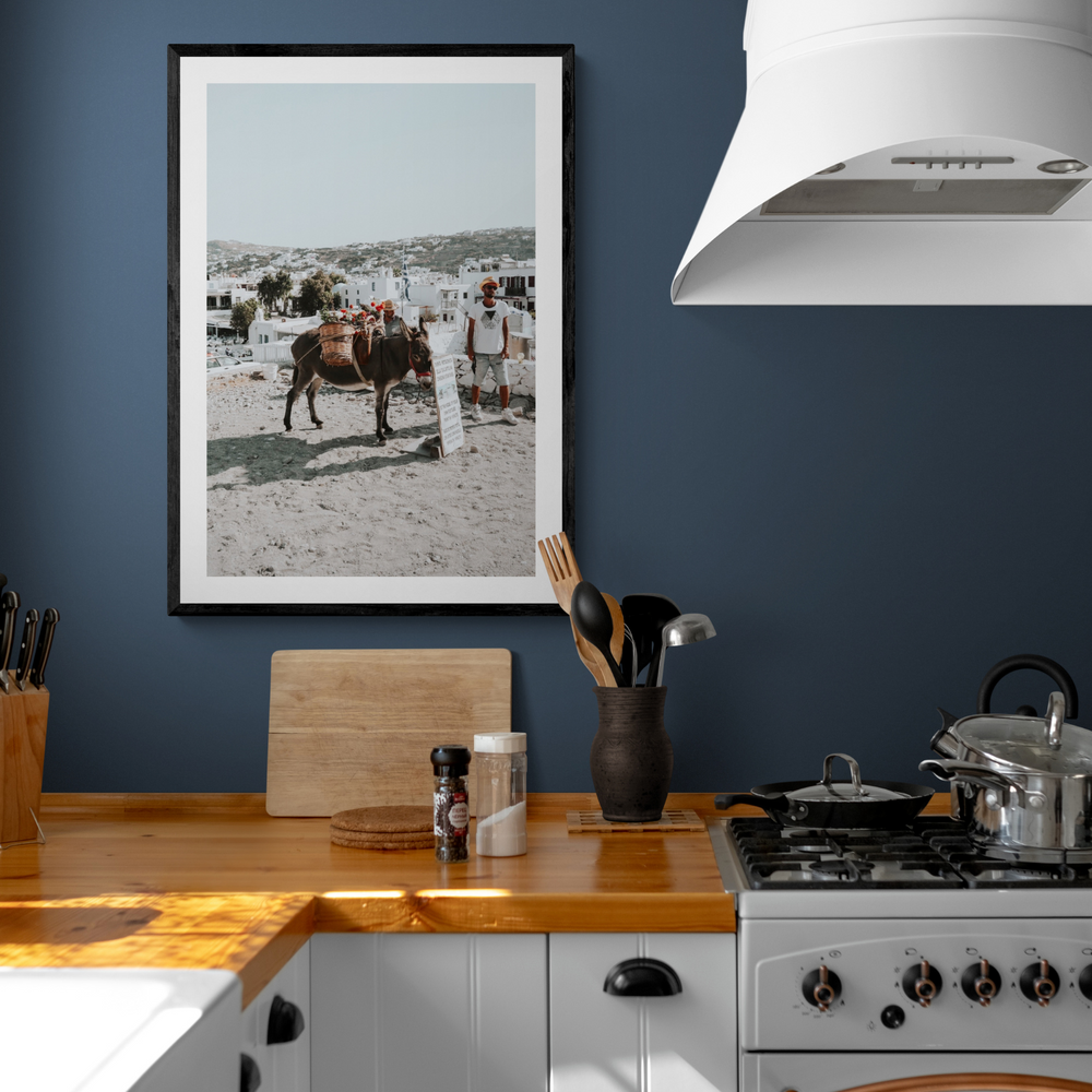Let The Journey Begin Mykonos Greek island wall art framed print styled in a room view 3