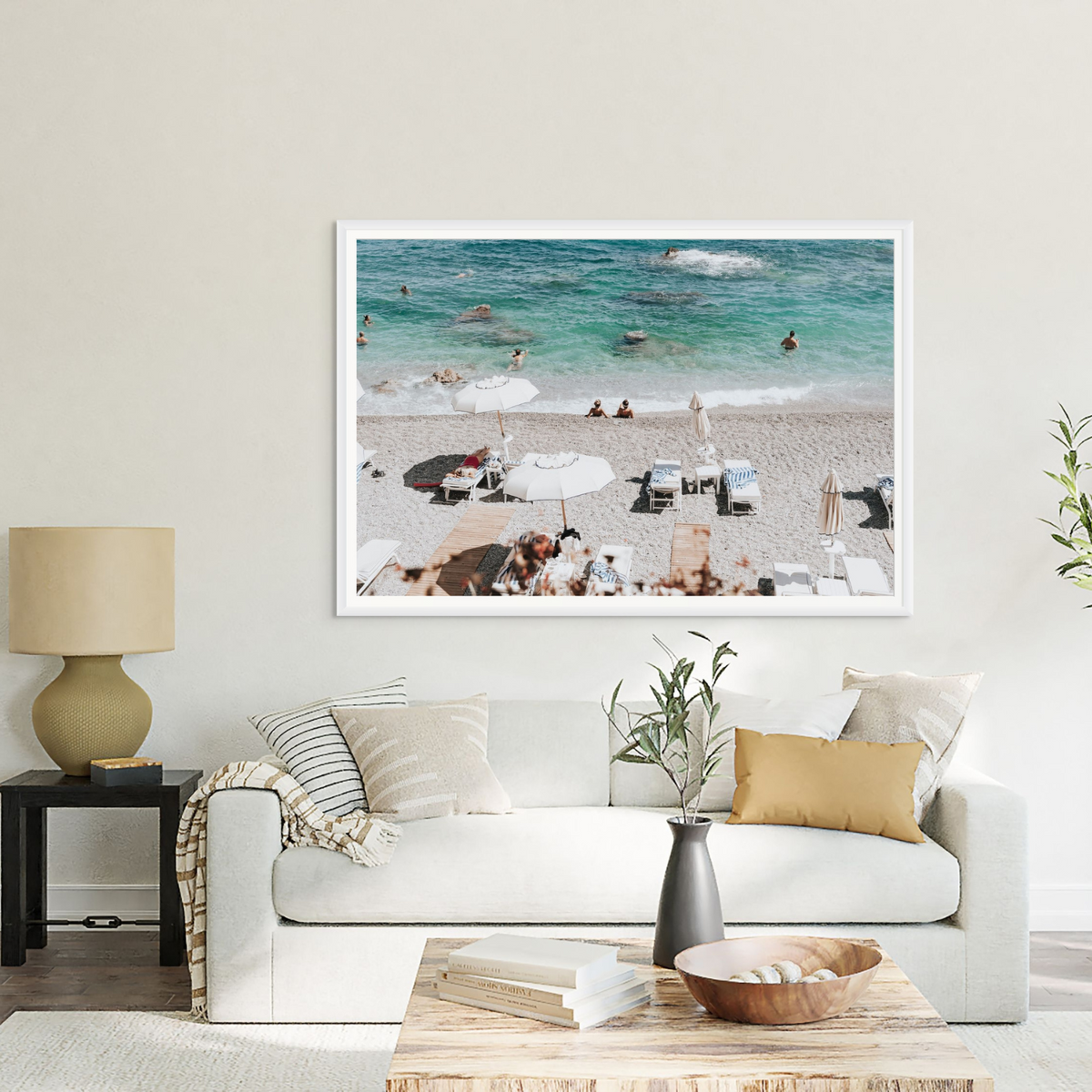 Amicizia Amalfi Italian beach wall art framed print styled in a room