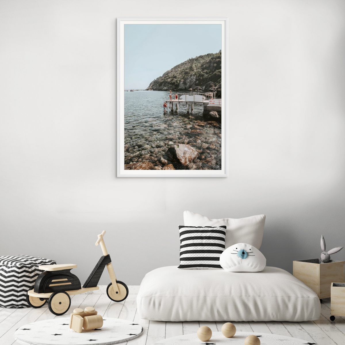 Tidal Explorers framed wall art print styled in a kids room interior