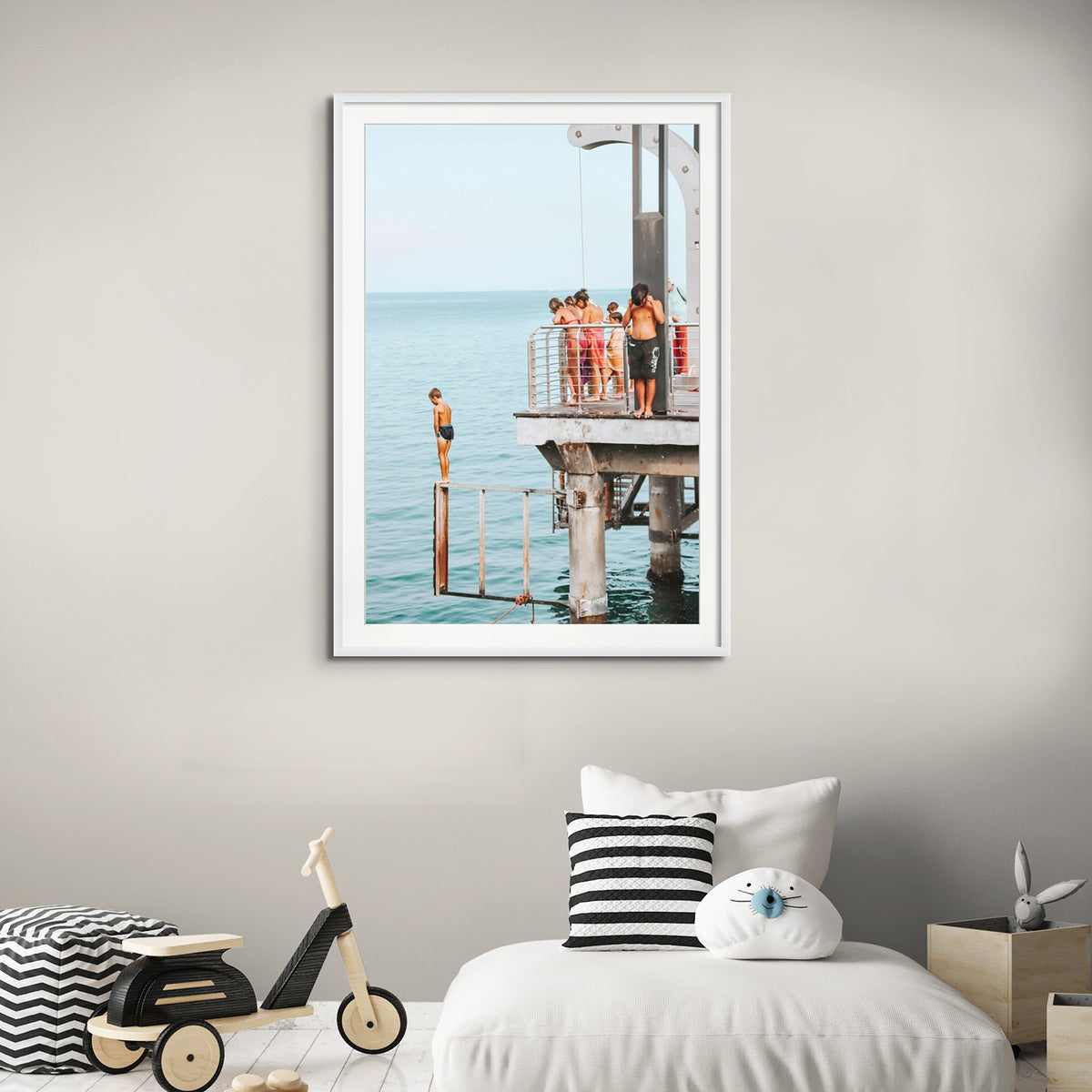 Golden Boy framed wall art print styled in a kids room interior