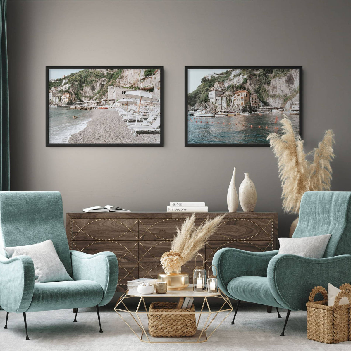 Borgo Santandrea + Amalfi Villas artworks styled together in a room