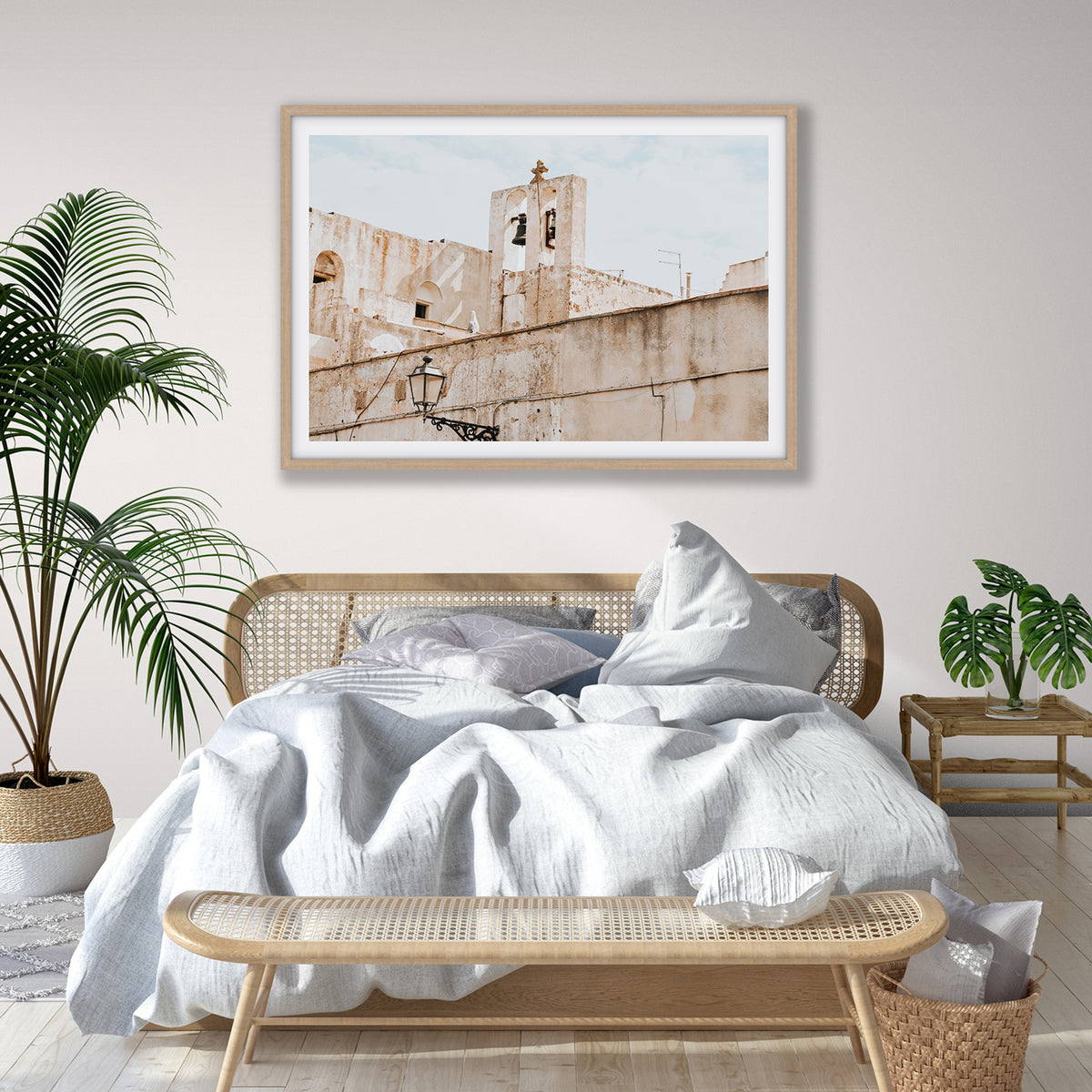 Ancient Bells Puglia Gallipoli Italian wall art natural oak framed print styled in a room