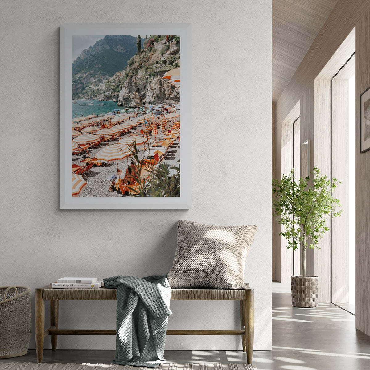 Bagni d'Arienzo Positano decor wall art white framed print styled in a room view 2