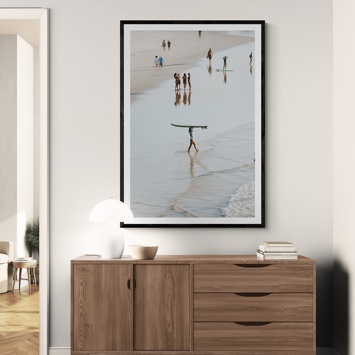 Bailey Byron Bay beach coastal decor wall art black framed print styled in a room