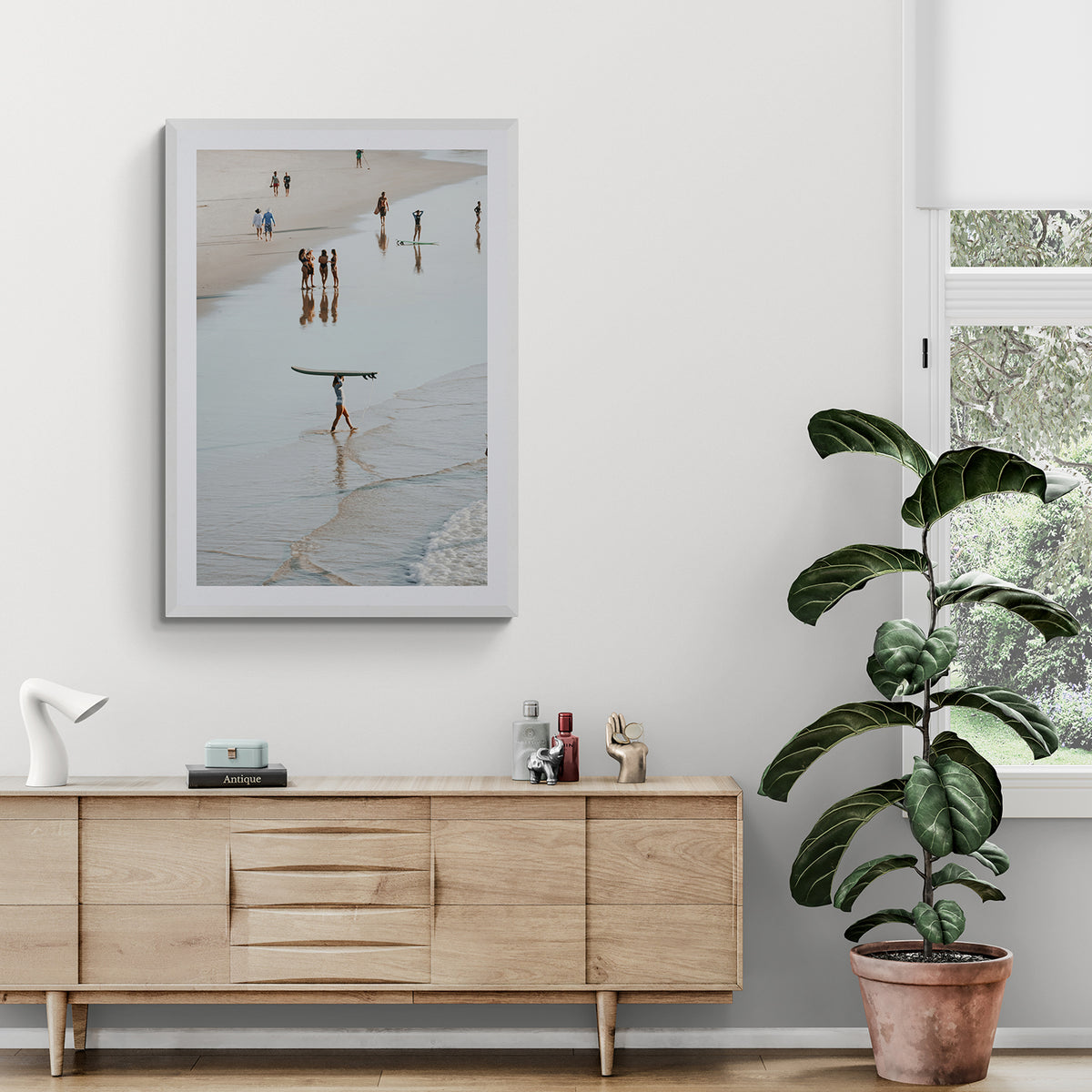 Bailey Byron Bay beach coastal decor wall art white framed print styled in a room view 2