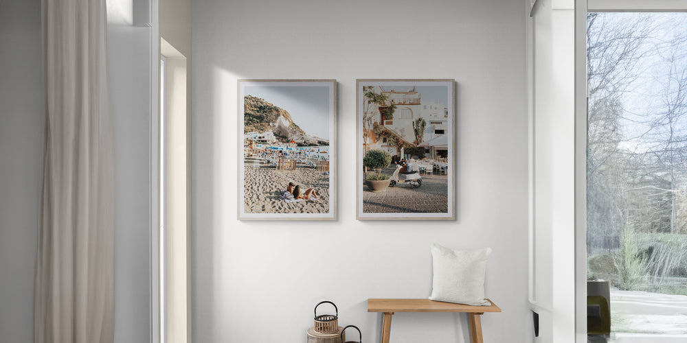 A Memory To Treasure + The Cliffside Village print set styled in a room