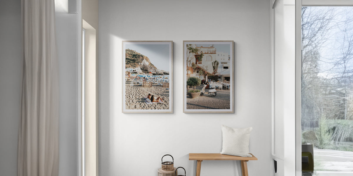 Beach Buddies and Ristorante artworks styled together in a modern interior