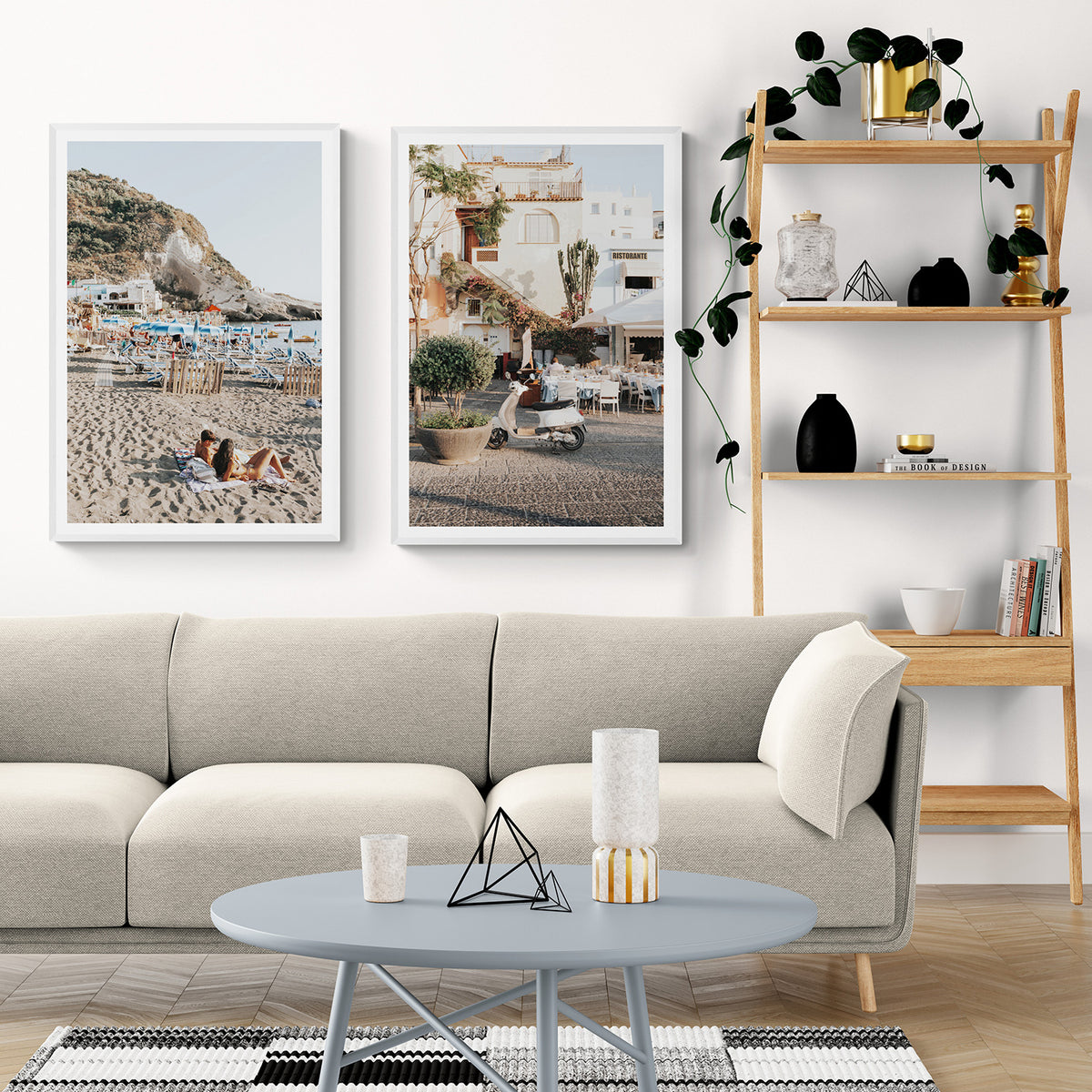 Beach Buddies + Ristorante print set styled in a room