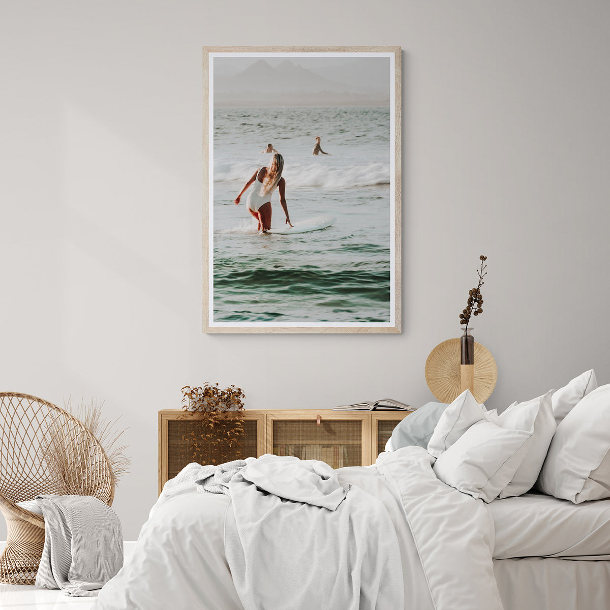 Blondie framed wall art print styled in a bedroom interior