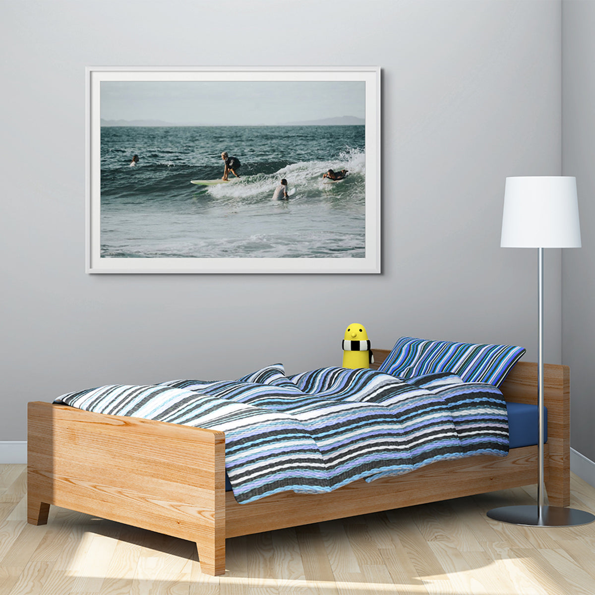 The Boys of Summer framed wall art print styled in a kids room interior
