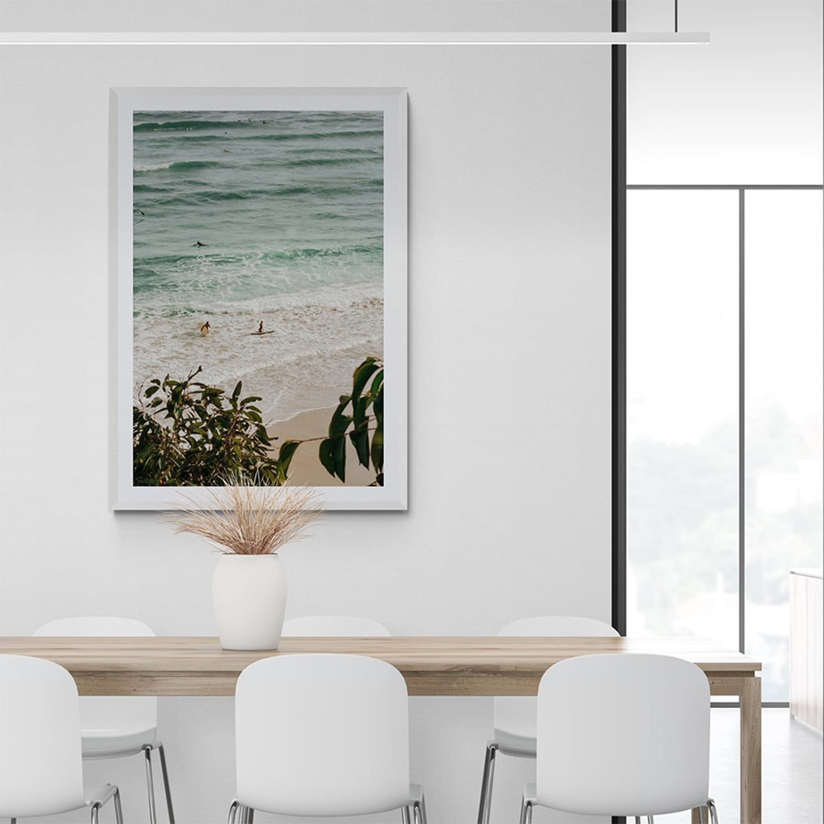 Private Paradise framed wall art print styled in a dining room interior