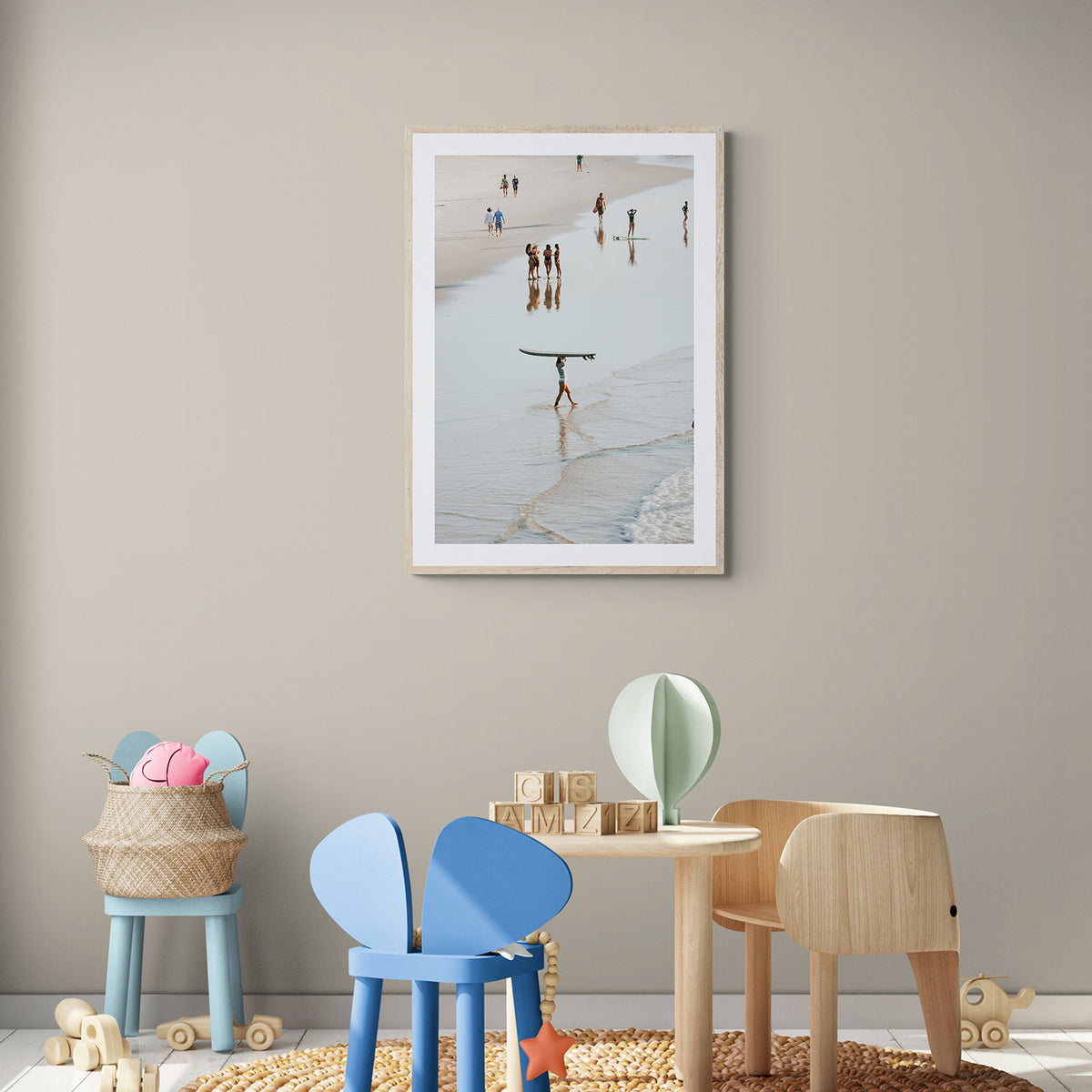 Bailey framed wall art print styled in a kids room interior