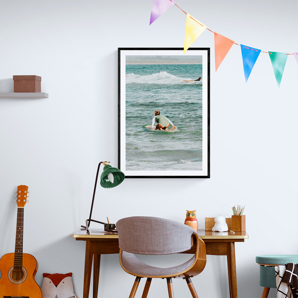 Quincy framed wall art print styled in a kids room interior