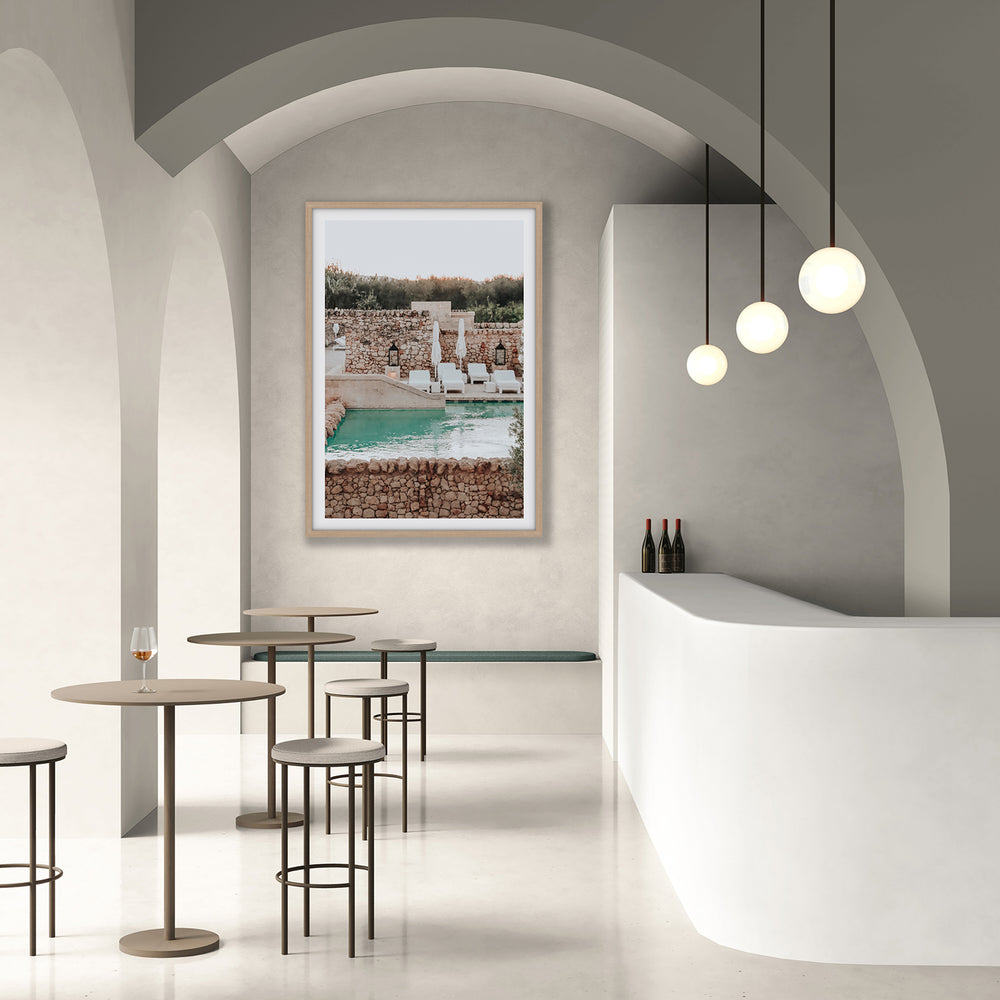 Stone Refuge Puglia wall art natural oak framed print styled in a room