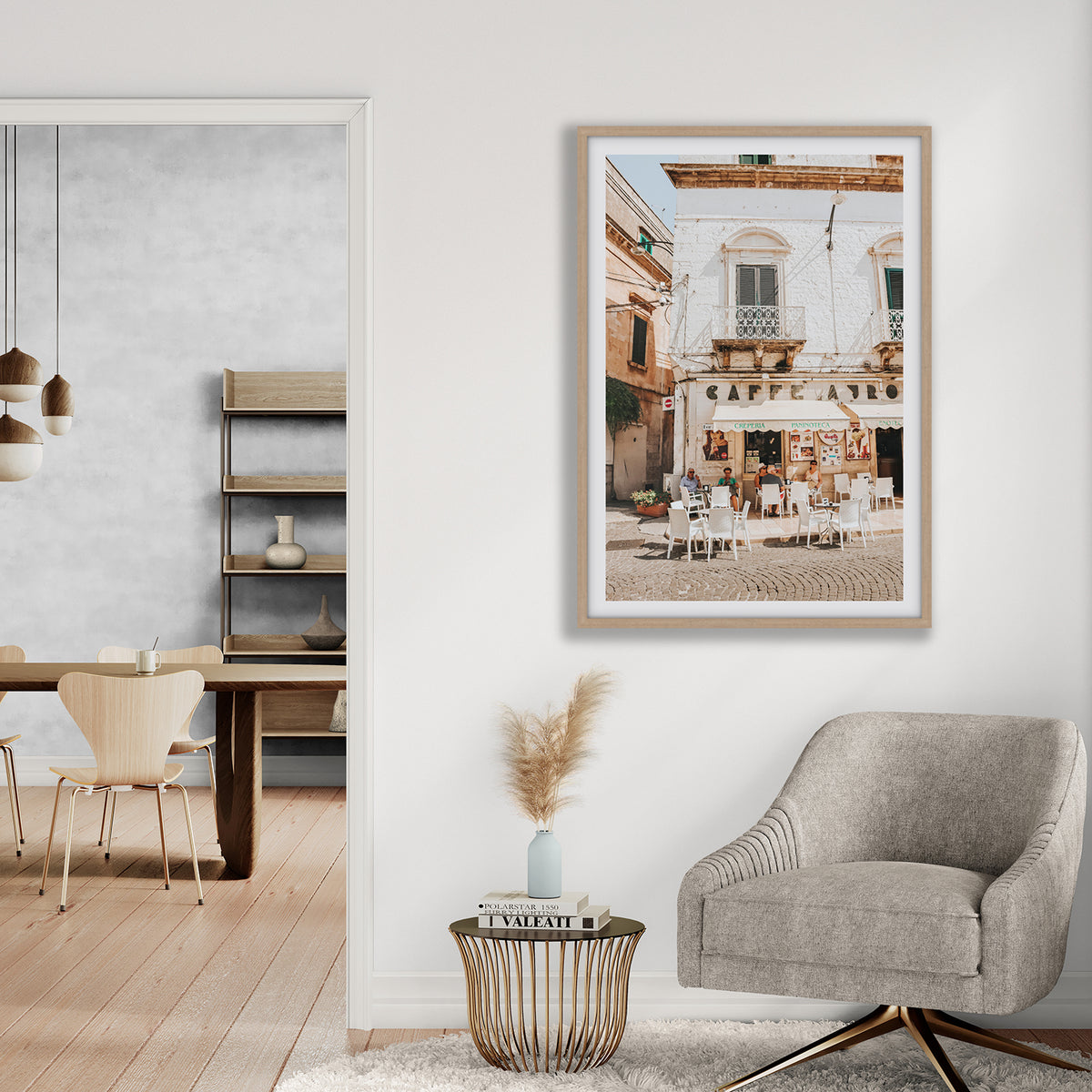 L'Ora di Pranzo Puglia L’Ora di Pranzo Italian art print natural oak framed print styled in a room