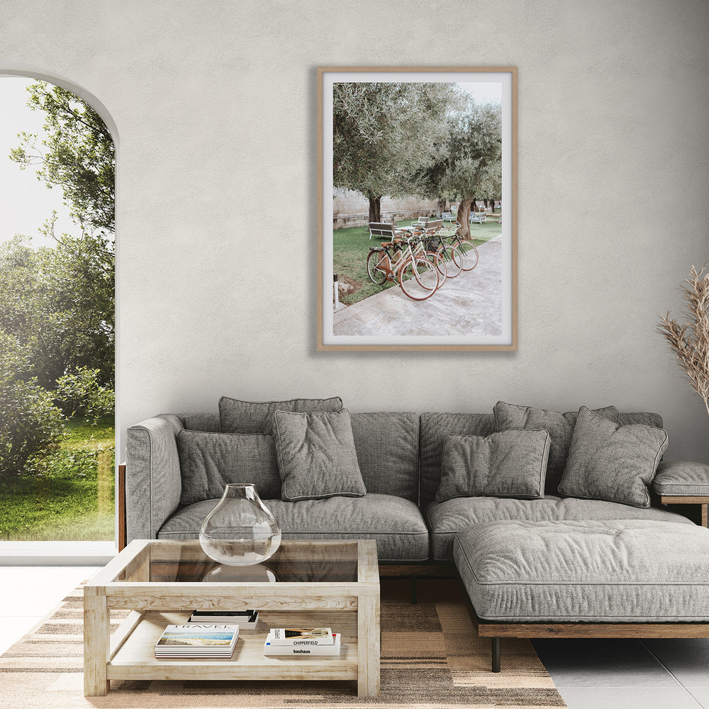 Classic Cruisers Puglia wall art natural oak framed print styled in a room