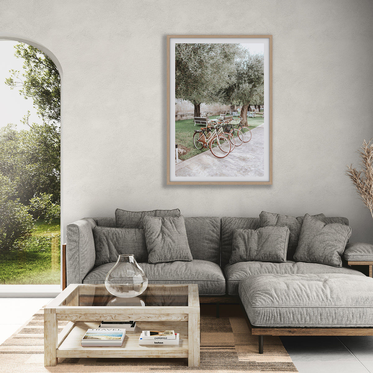 Classic Cruisers Puglia wall art natural oak framed print styled in a room