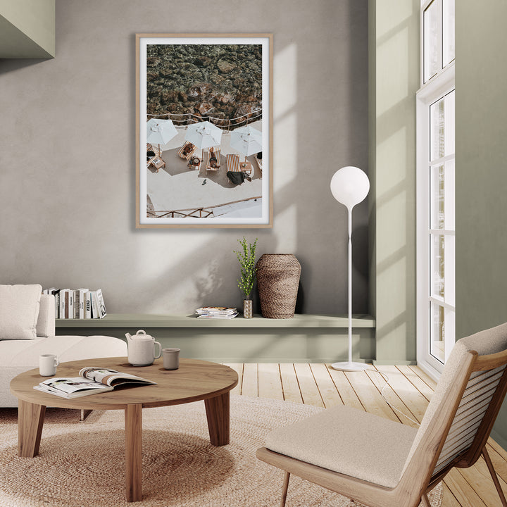 When Harry Met Sally Tuscany coastal wall art natural oak framed print styled in a room