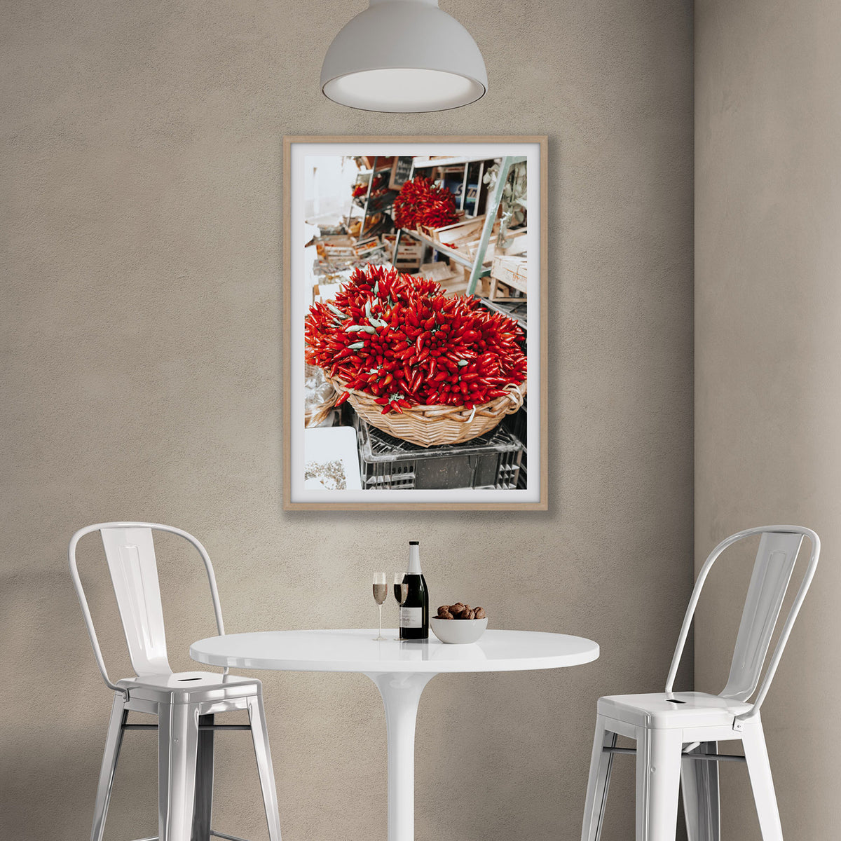 Spicy Bunch Puglia Italian wall art natural oak framed print styled in a room