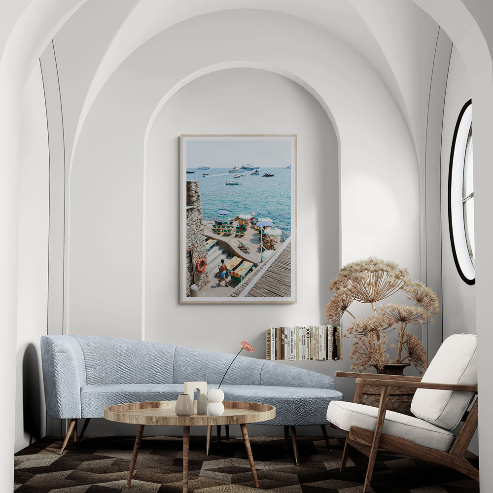 Canzone di Capri Capri Italian beach wall art natural oak framed print styled in a room