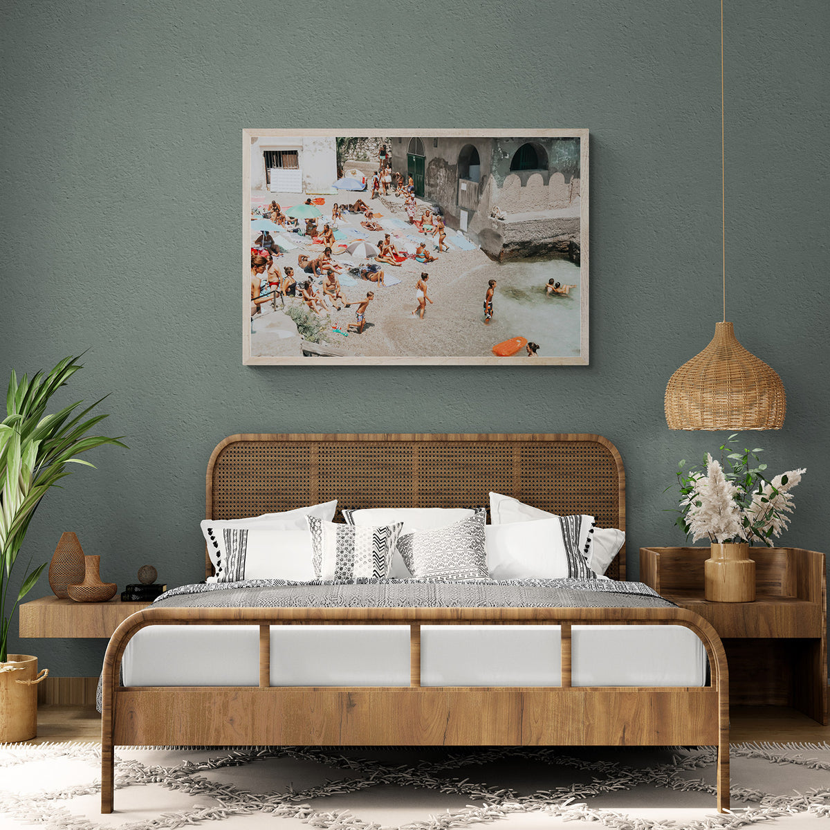 Heatwave framed wall art print styled in a bedroom interior