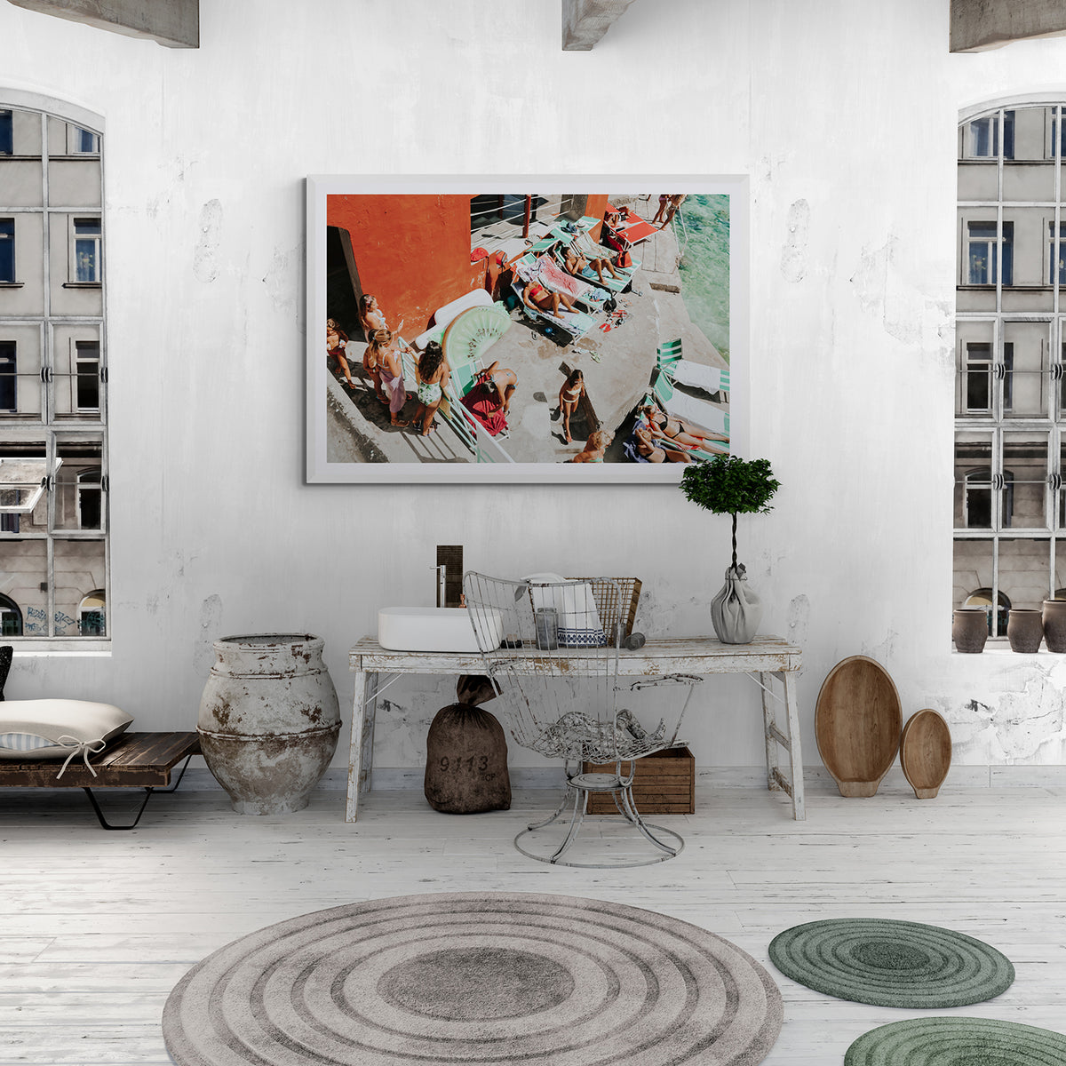 Italianita Capri beach Mediterranean wall art white framed print styled in an apartment