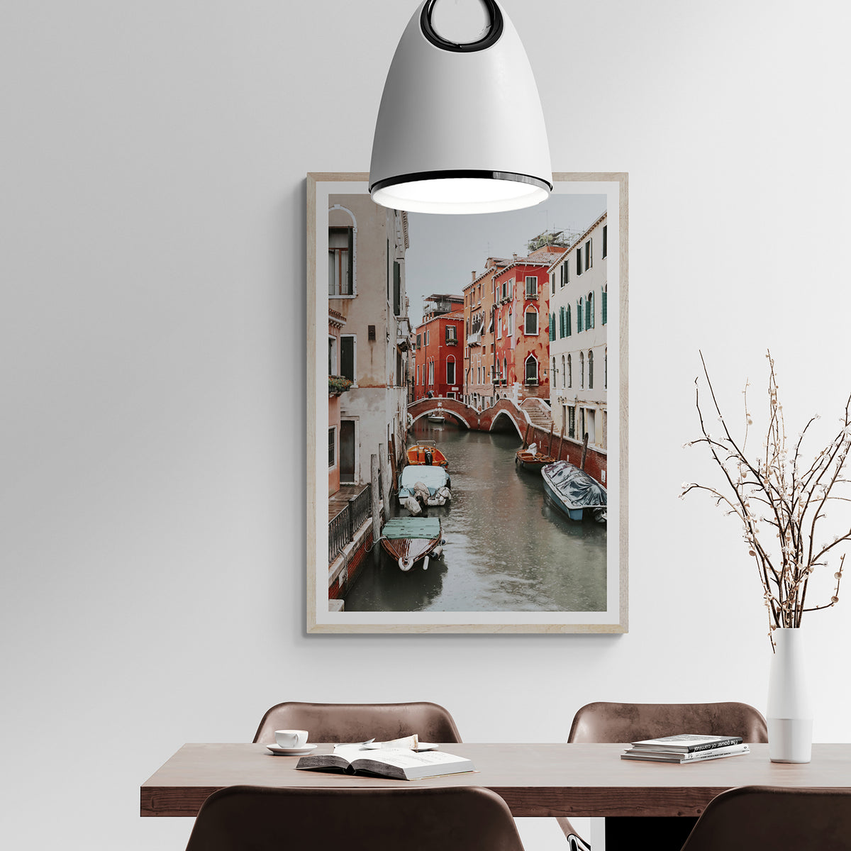 City of Water framed wall art print styled in a dining room interior