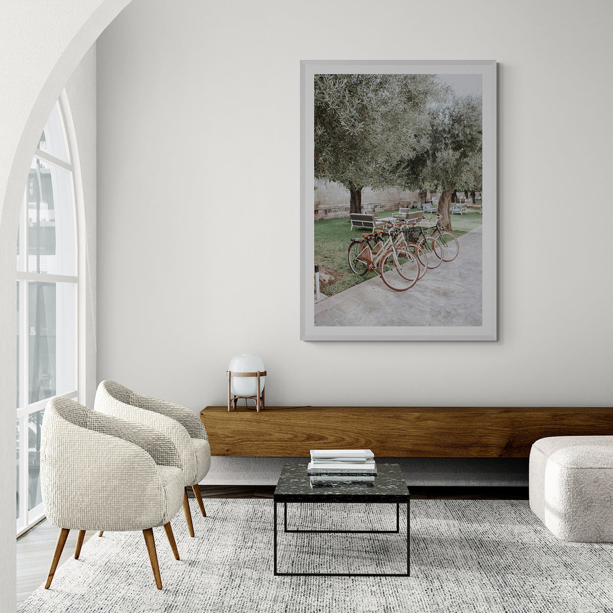 Classic Cruisers Puglia wall art white framed print styled in a room
