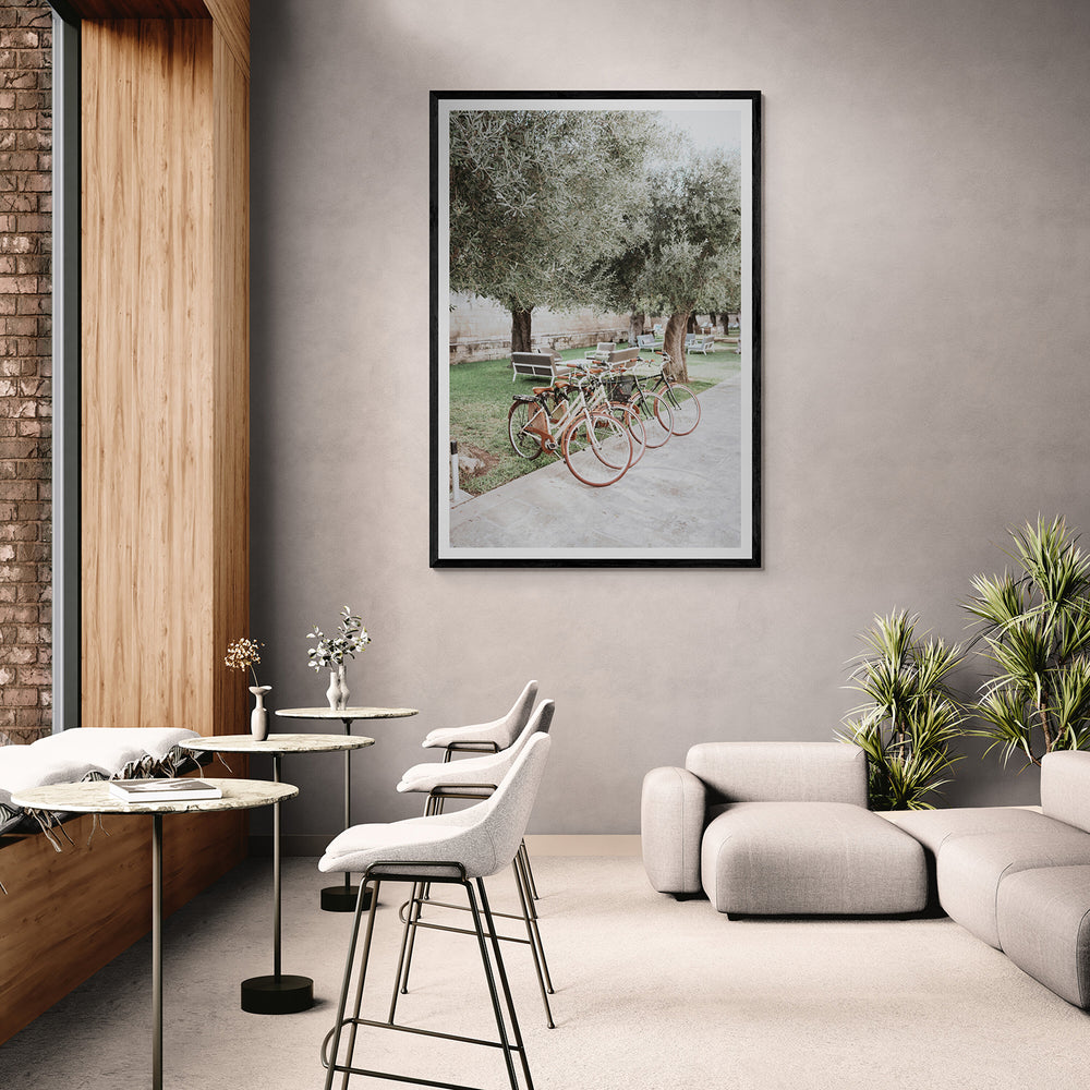 Classic Cruisers Puglia wall art black framed print styled in a room