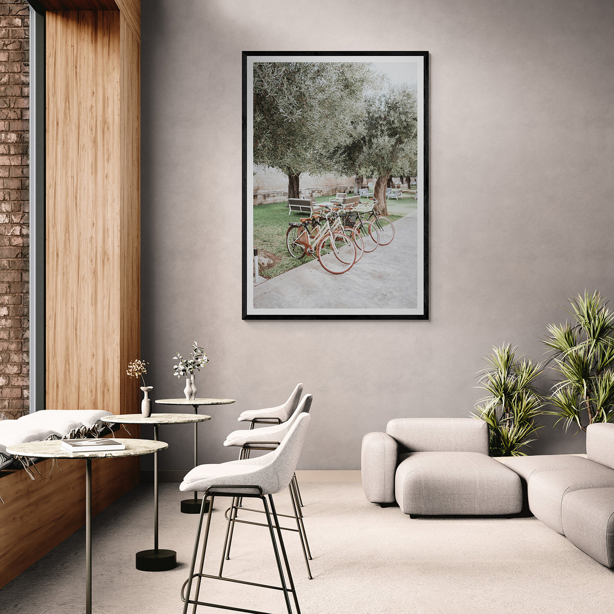Classic Cruisers Puglia wall art black framed print styled in a room