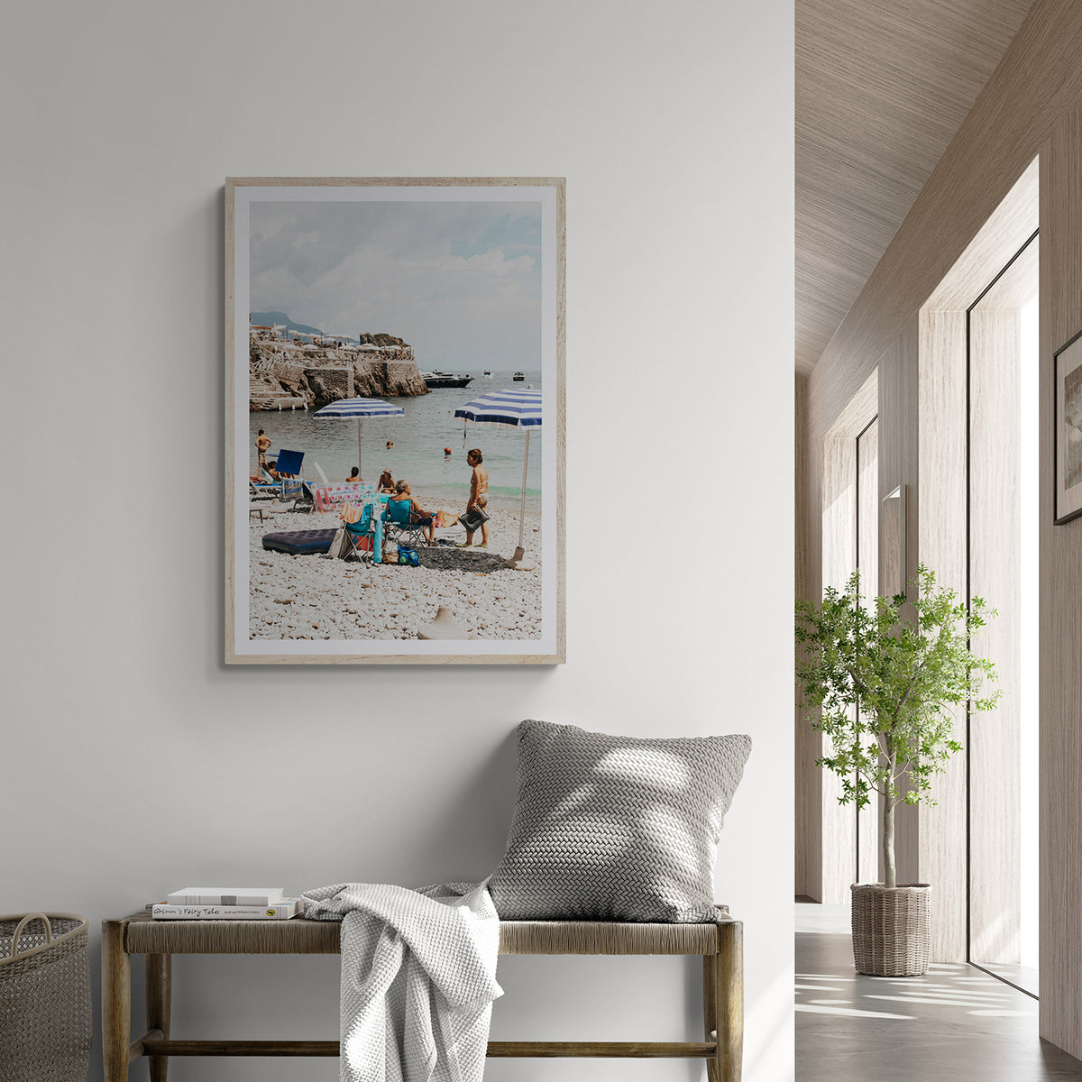 Couple Goals Nerano Amalfi Coast coastal wall art natural oak framed print styled in a room