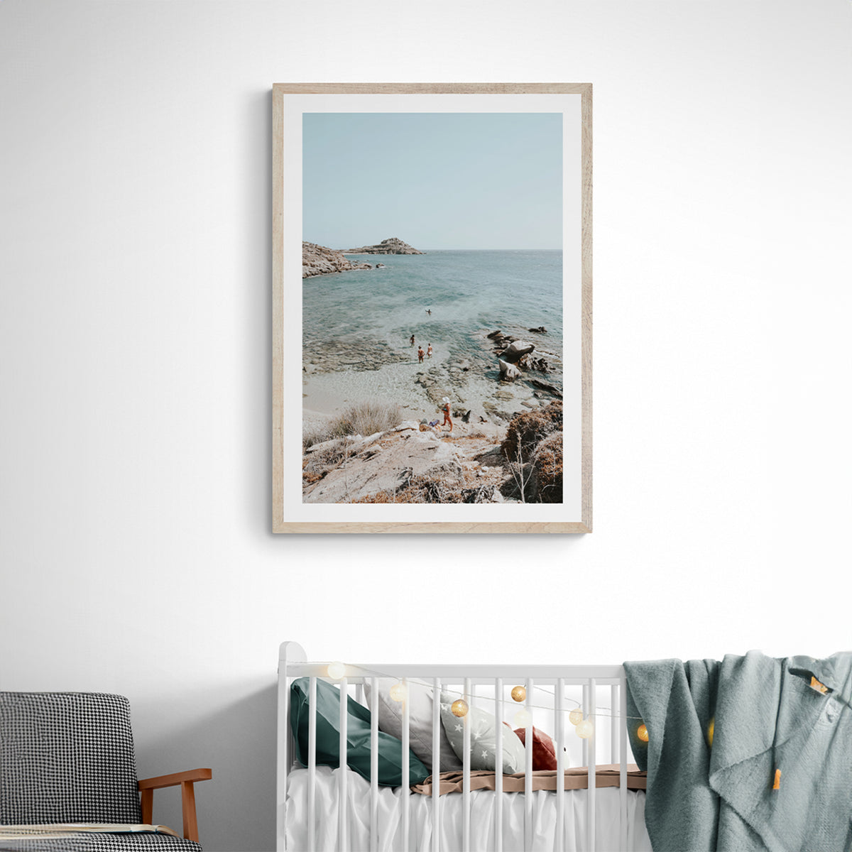 Explorers framed wall art print styled in a kids room interior