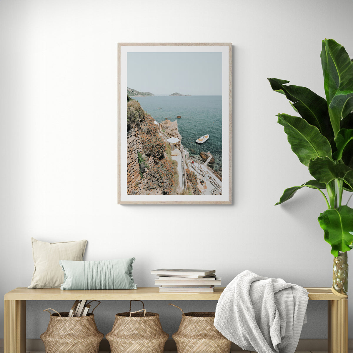 Front Row Seat framed wall art print styled in a hallway interior