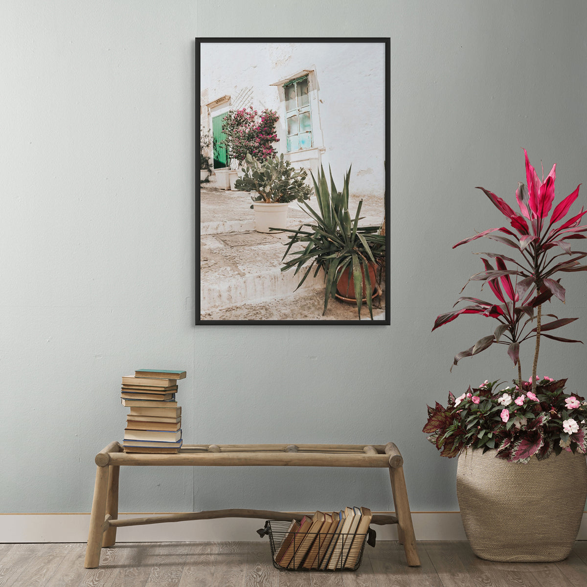Giardino Segreto Puglia Ostuni wall art black framed print styled in a room