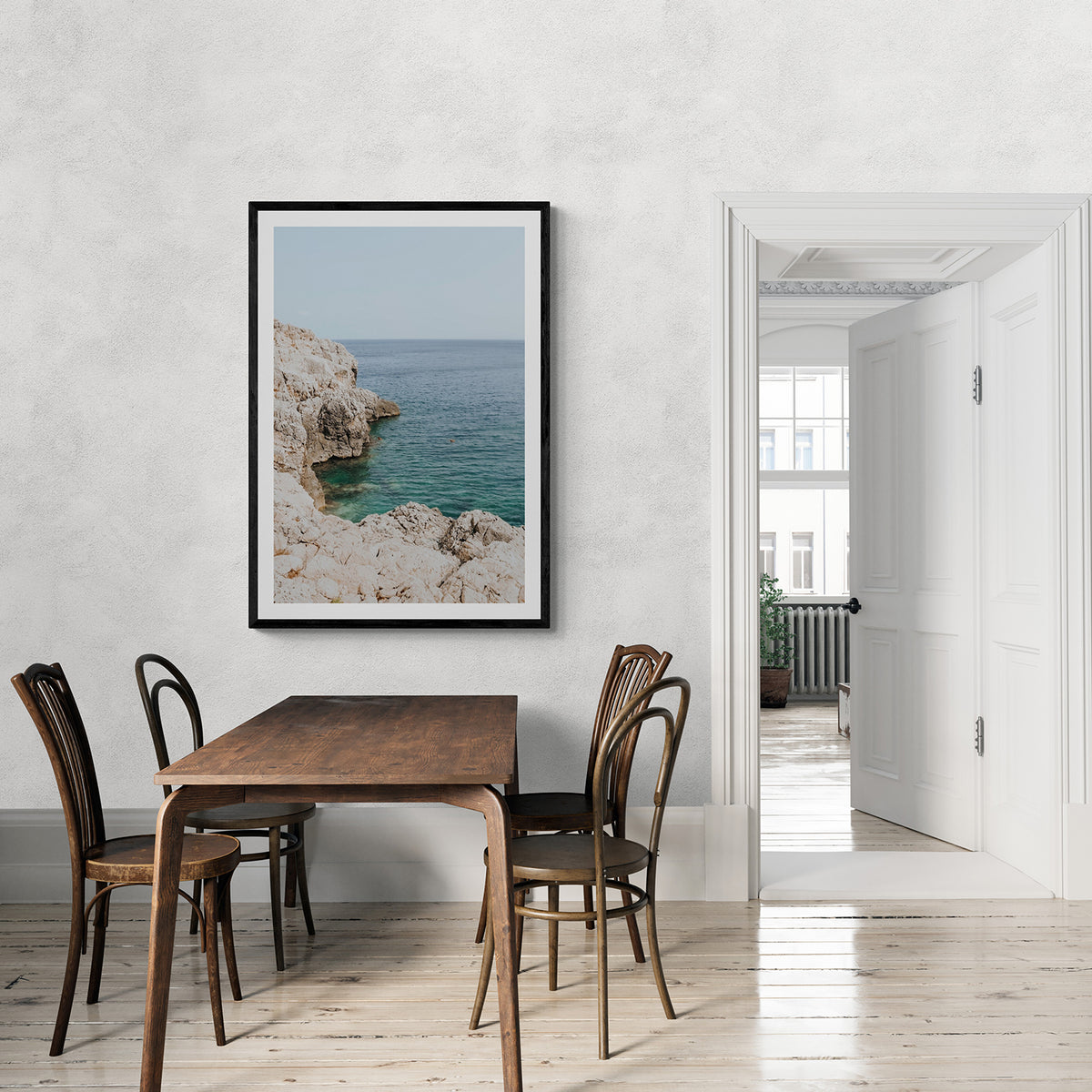 Healing Immersion Puglia Wall Mediterranean fine art print black framed print styled in a room