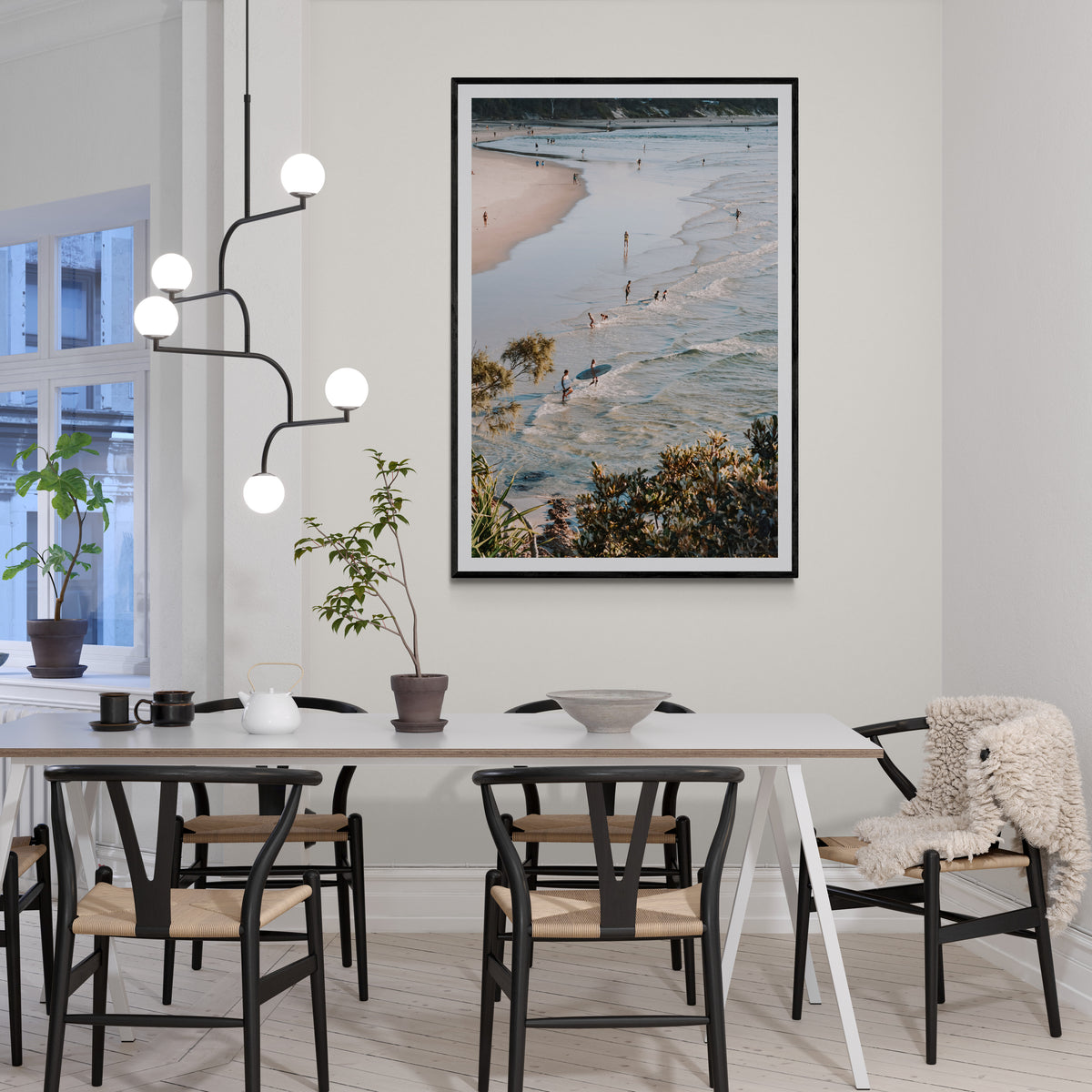 Healing Waters Byron Bay beach coastal decor wall art black framed print styled in a room